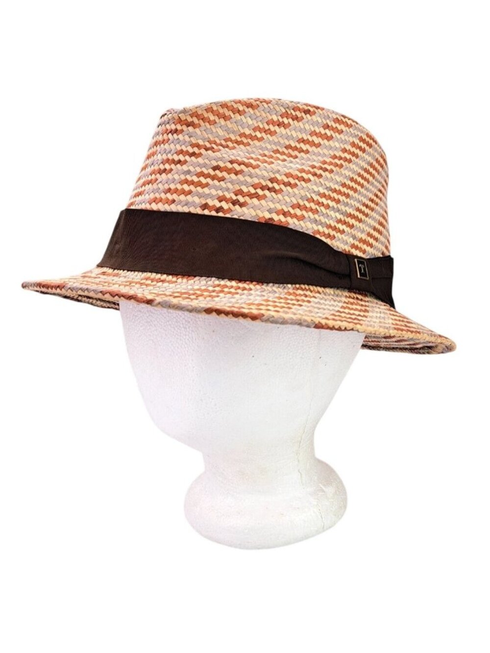 Truffaux Straw Fedora Panama Trilby Hat XXL Woven Tan Brown Zig Zag Toquilla